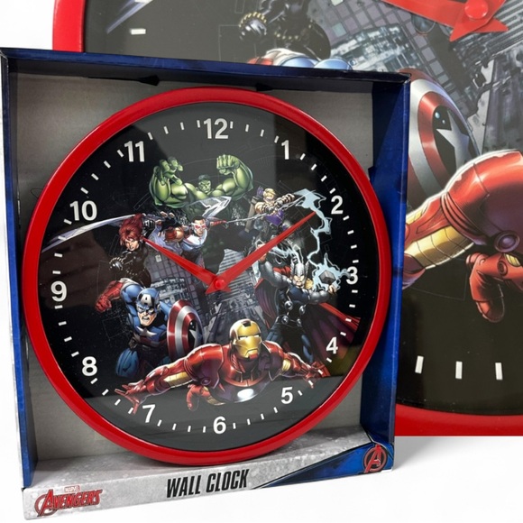 Marvel Avengers Wall Clock 10” Battery Operated Red Frame Superhero Decor - Picture 1 of 8